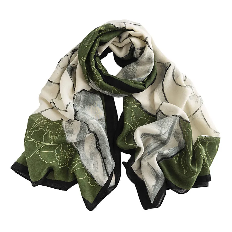 FH23-5260 Camellia flower printed scarf