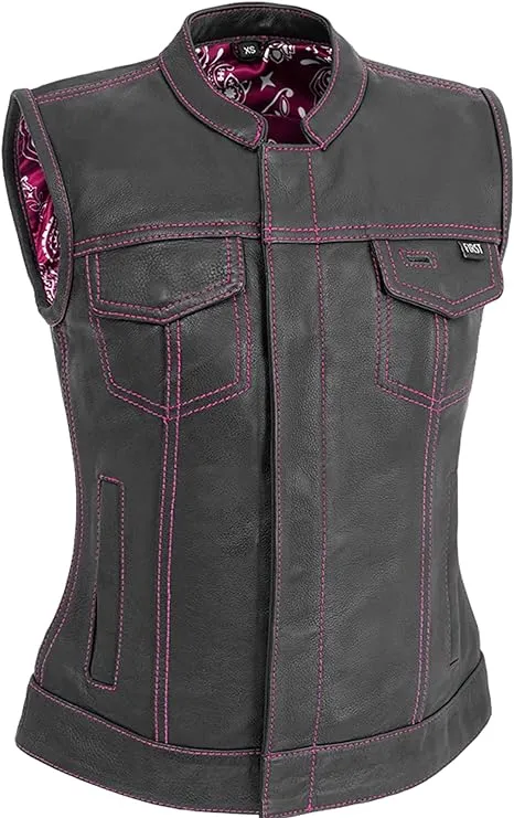 FIL022PINK | Jessica - Women's Club Style Motorcycle Leather Vest