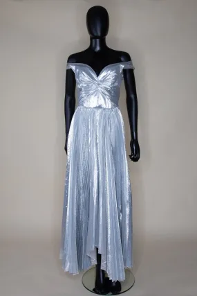 Fitz - Metallic Silver Lamé Pleated Dress