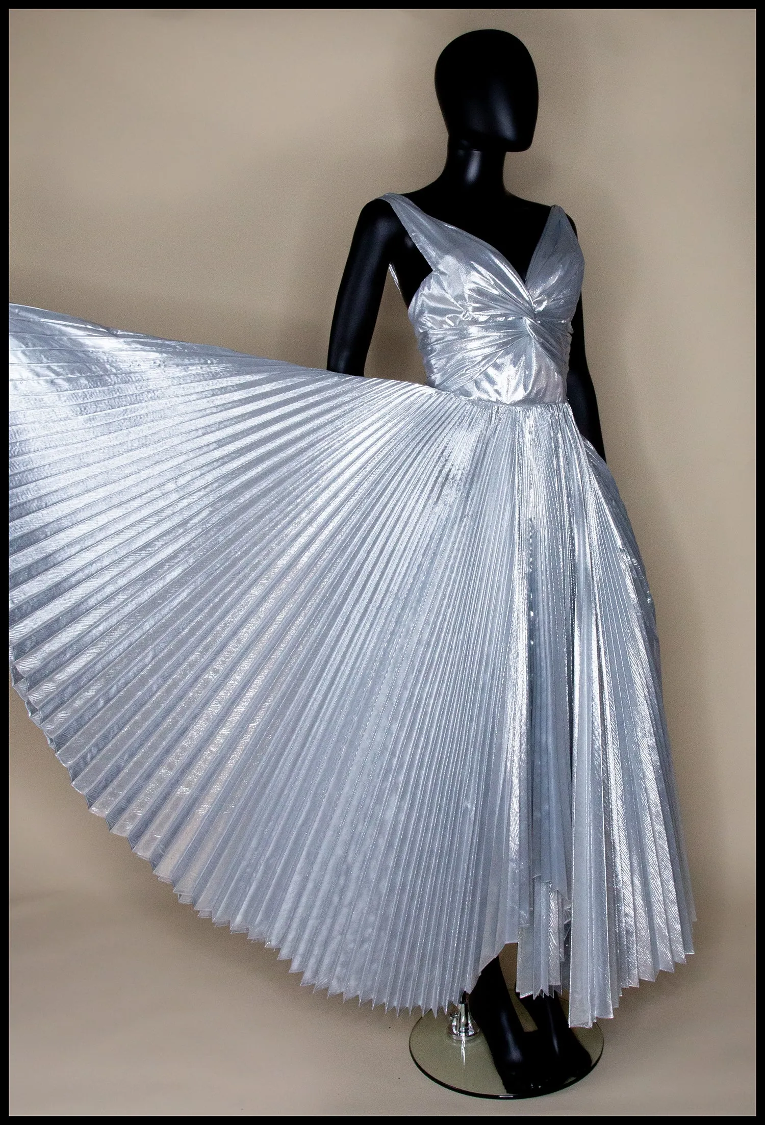 Fitz - Metallic Silver Lamé Pleated Dress