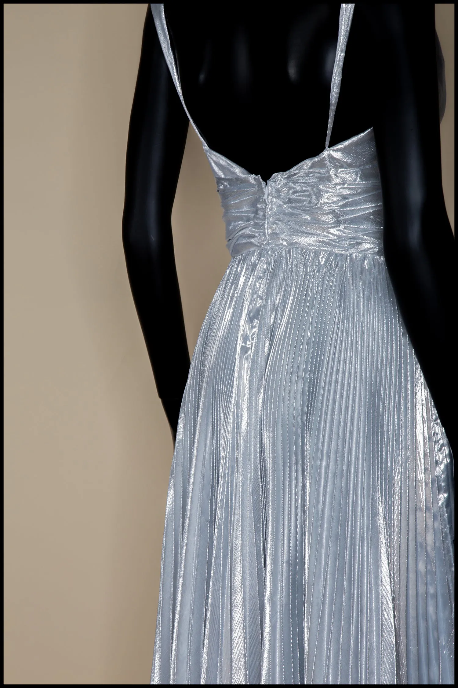 Fitz - Metallic Silver Lamé Pleated Dress