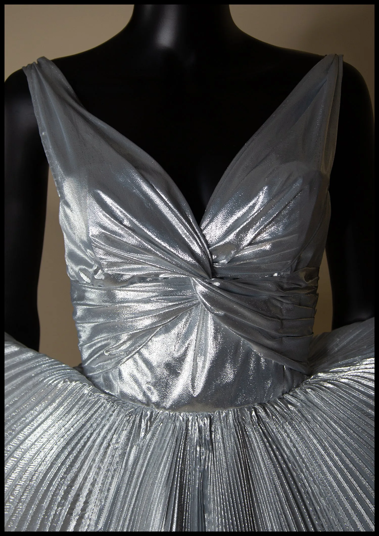 Fitz - Metallic Silver Lamé Pleated Dress