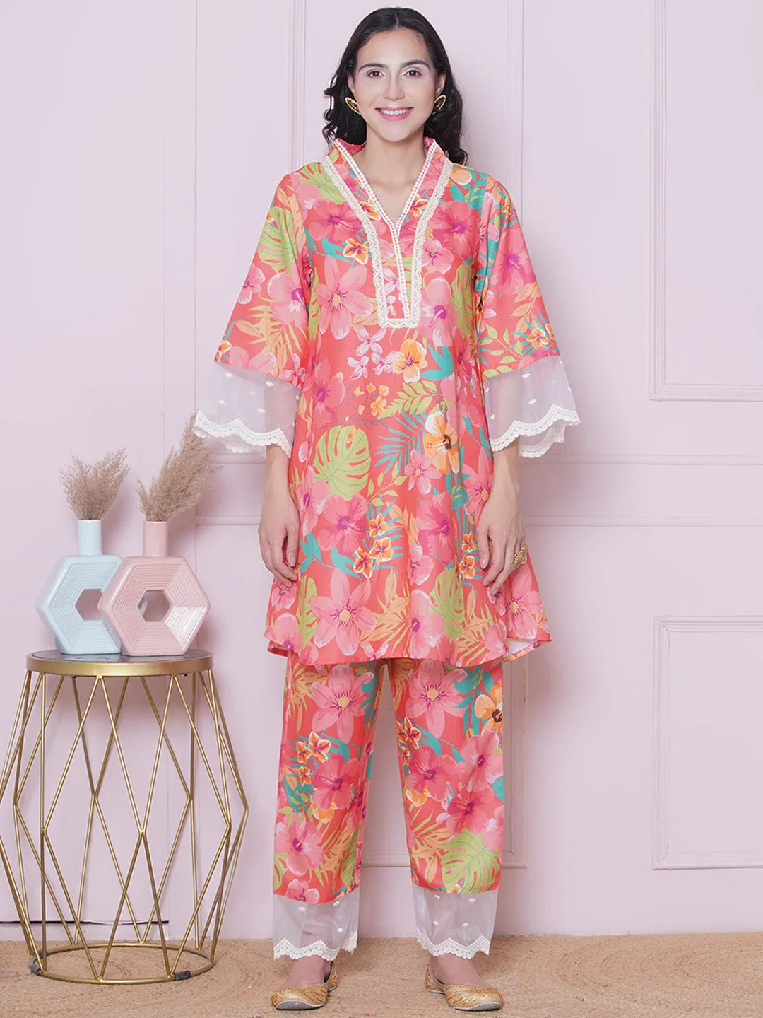 Floral Printed Tunic With Trousers