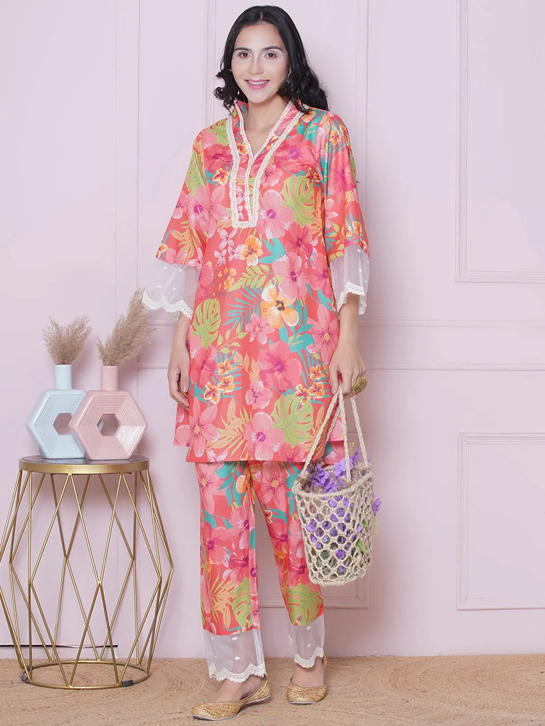 Floral Printed Tunic With Trousers