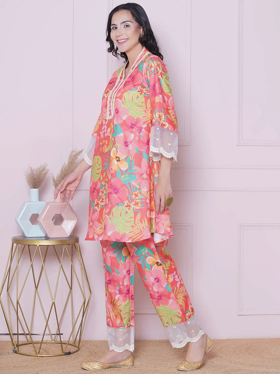 Floral Printed Tunic With Trousers