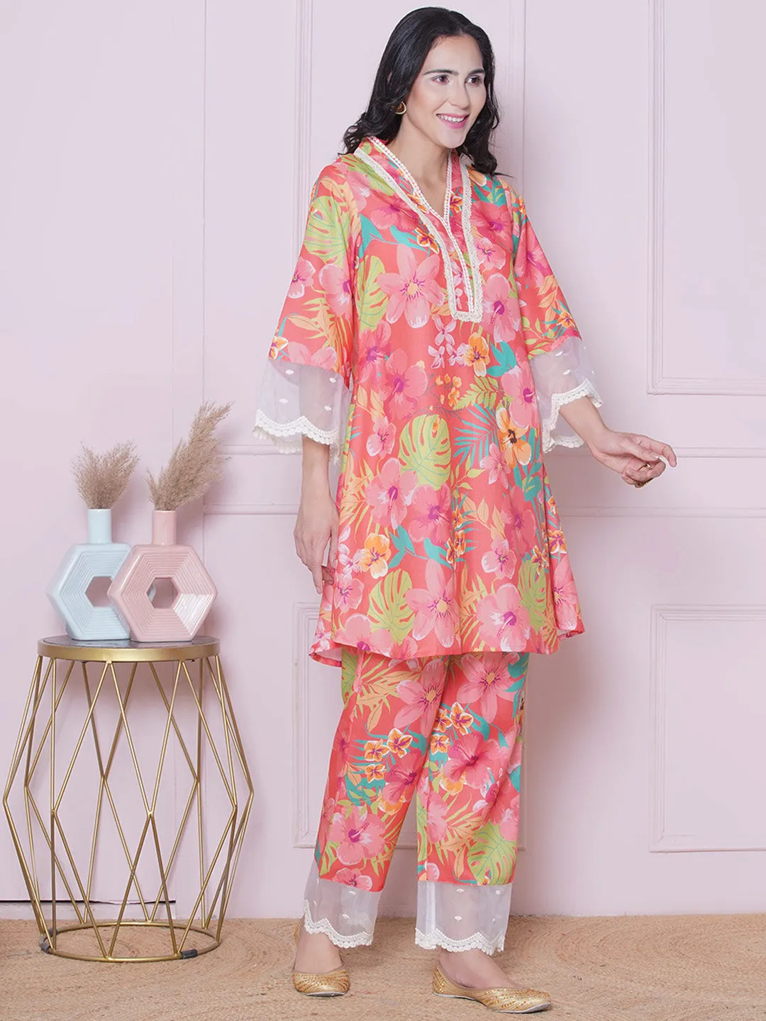 Floral Printed Tunic With Trousers