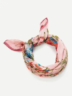 Flower Print Pleated Scarf