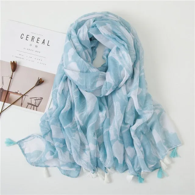 Flower Tassel Edge Beach Wrap Pashmina Scarf