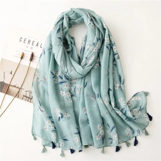 Flower Tassel Edge Beach Wrap Pashmina Scarf