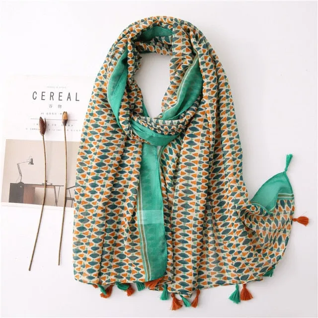 Flower Tassel Edge Beach Wrap Pashmina Scarf