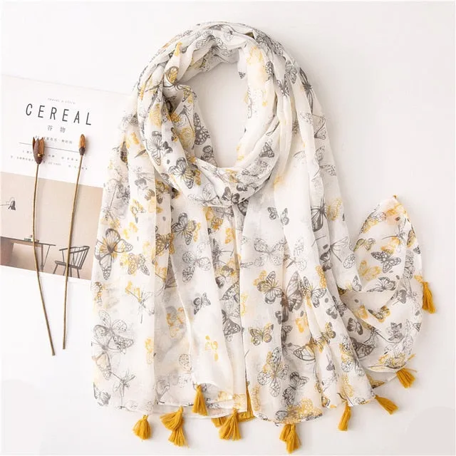 Flower Tassel Edge Beach Wrap Pashmina Scarf