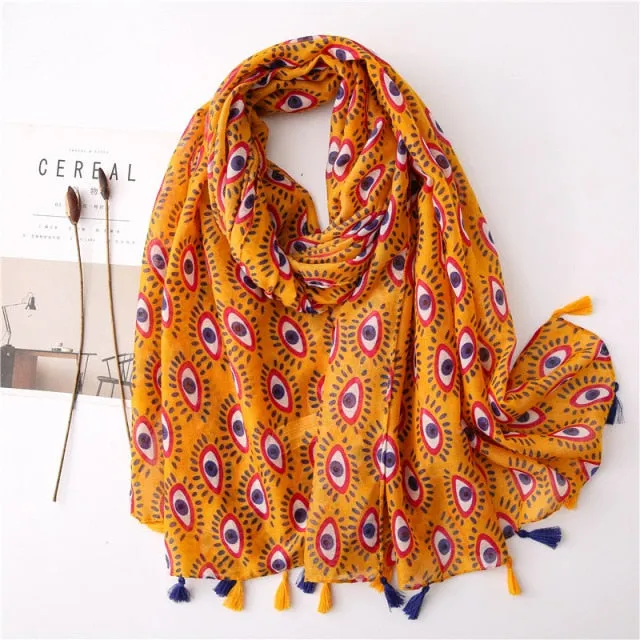 Flower Tassel Edge Beach Wrap Pashmina Scarf