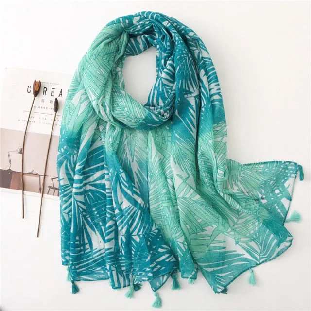 Flower Tassel Edge Beach Wrap Pashmina Scarf