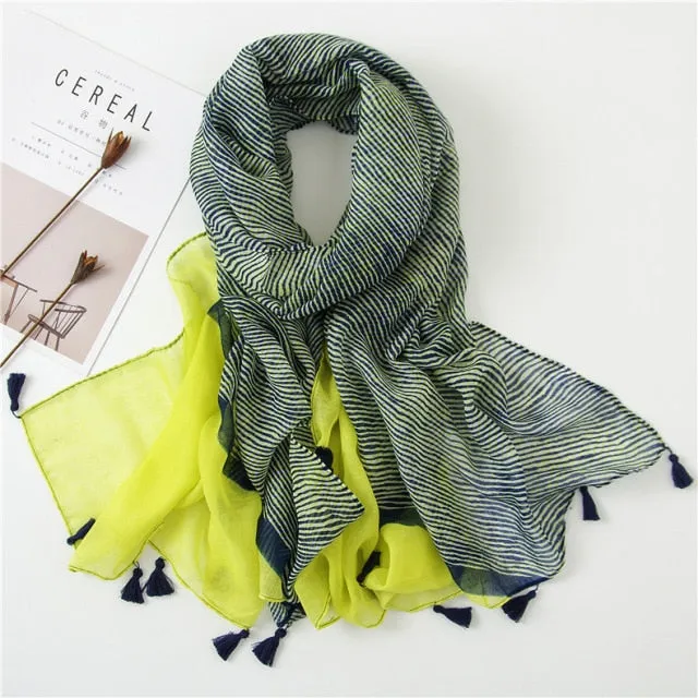 Flower Tassel Edge Beach Wrap Pashmina Scarf