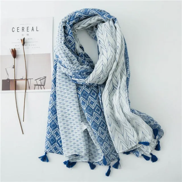 Flower Tassel Edge Beach Wrap Pashmina Scarf