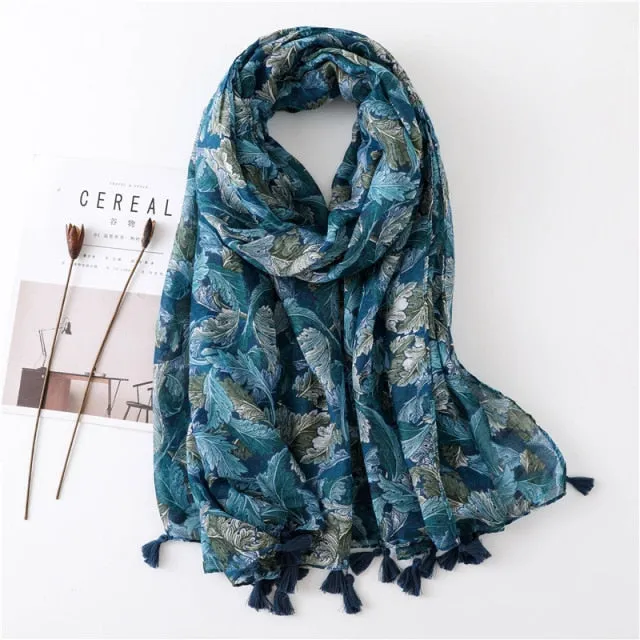 Flower Tassel Edge Beach Wrap Pashmina Scarf