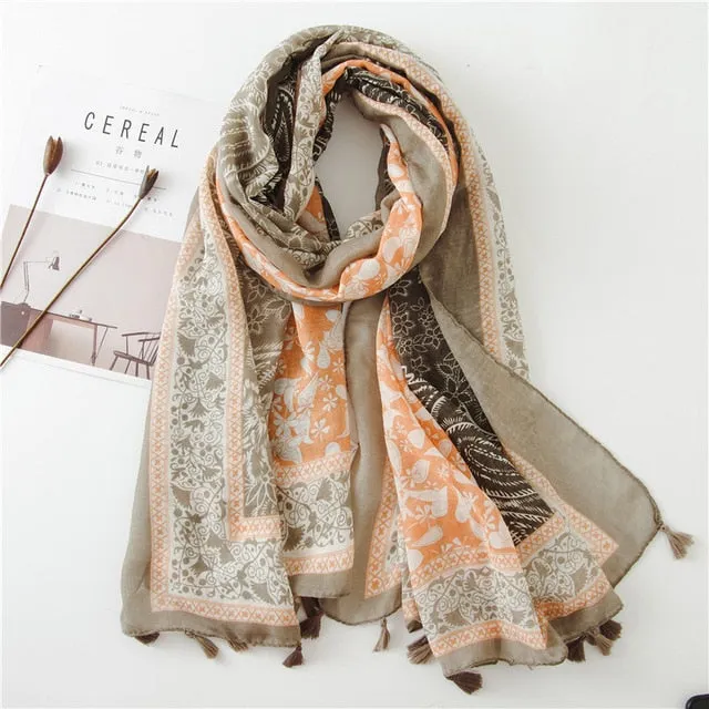 Flower Tassel Edge Beach Wrap Pashmina Scarf