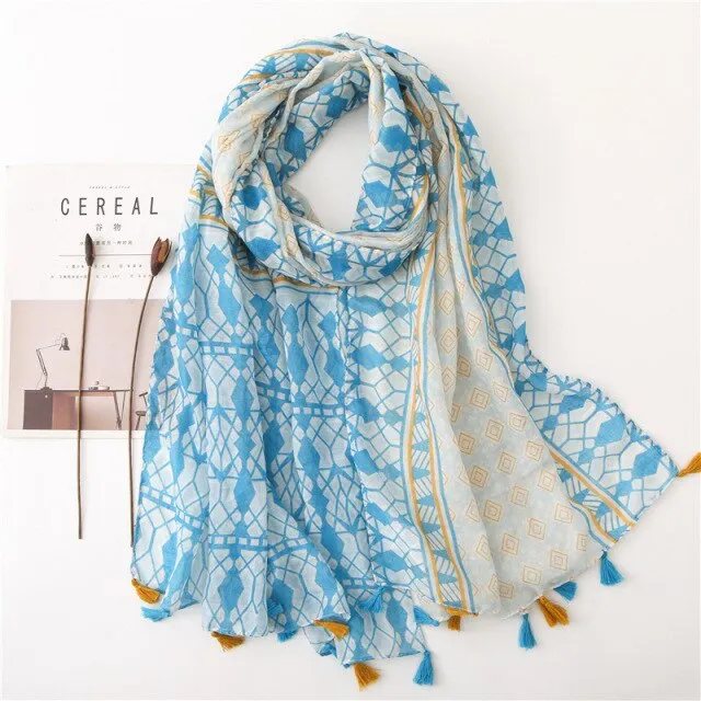 Flower Tassel Edge Beach Wrap Pashmina Scarf