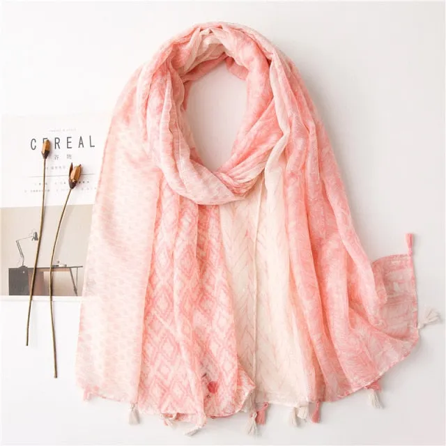 Flower Tassel Edge Beach Wrap Pashmina Scarf