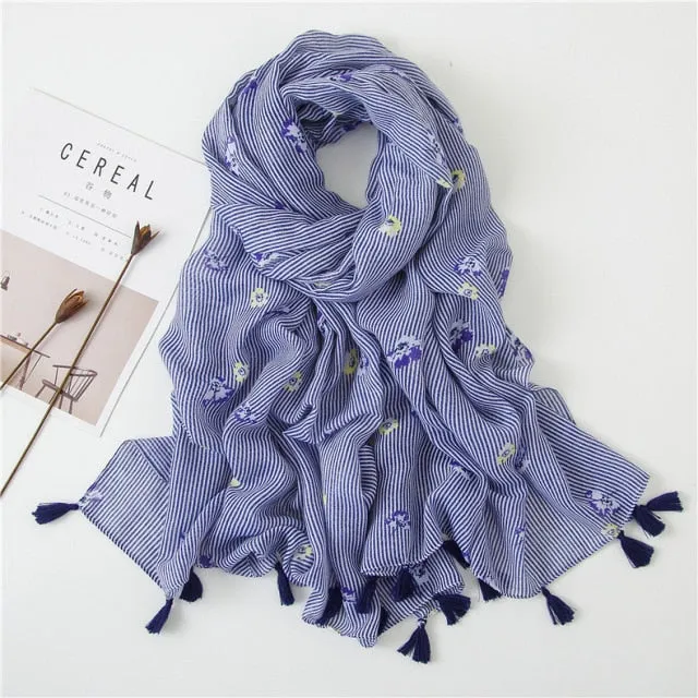 Flower Tassel Edge Beach Wrap Pashmina Scarf