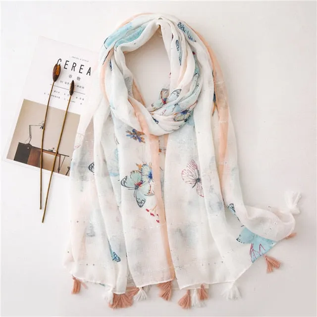 Flower Tassel Edge Beach Wrap Pashmina Scarf