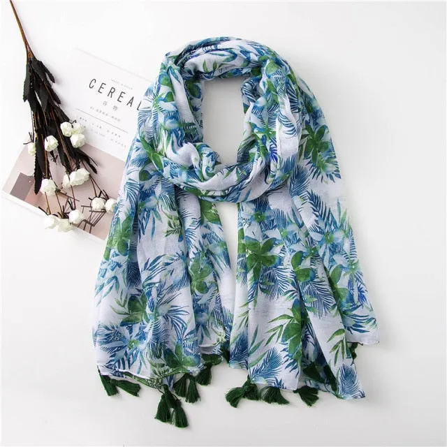 Flower Tassel Edge Beach Wrap Pashmina Scarf