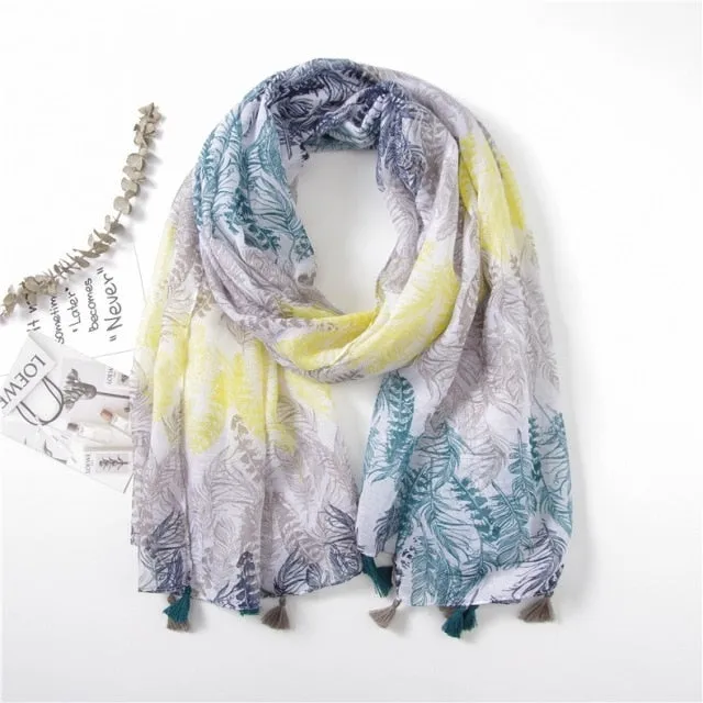 Flower Tassel Edge Beach Wrap Pashmina Scarf