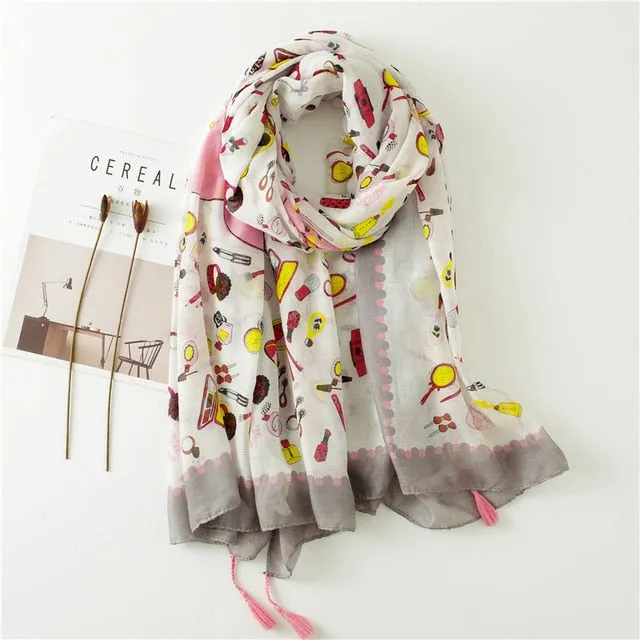 Flower Tassel Edge Beach Wrap Pashmina Scarf