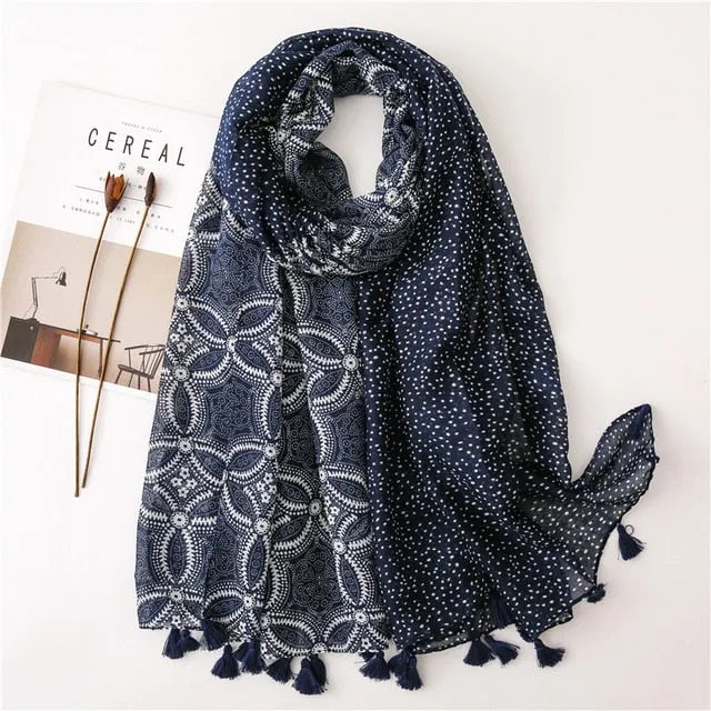 Flower Tassel Edge Beach Wrap Pashmina Scarf