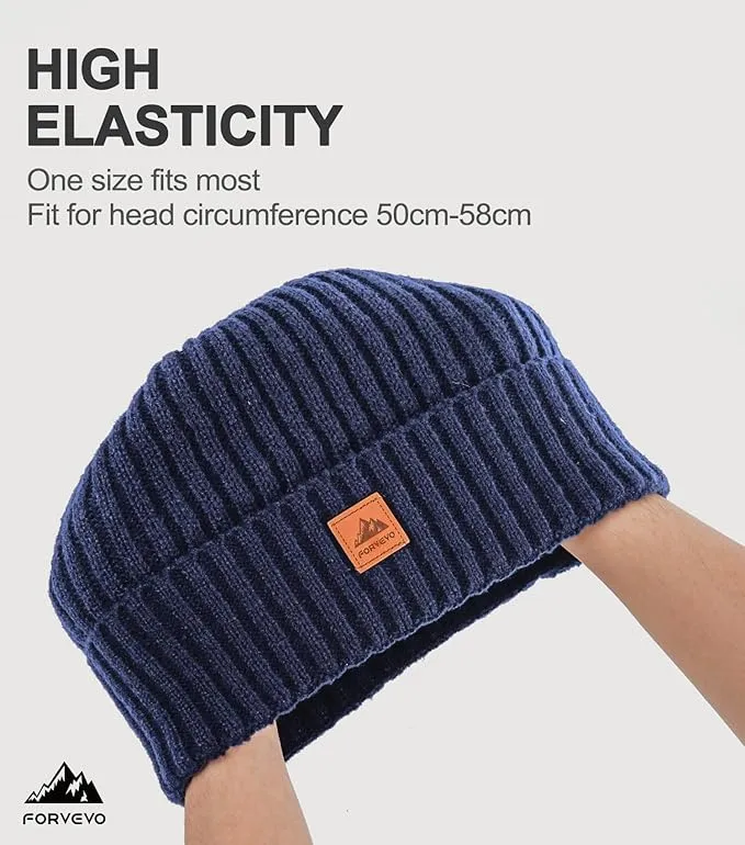 FORVEVO Beanie Hats for Men, Winter Hats with Thick Warm Fleece Lining, Thermal Knit Beanie Hat for Men