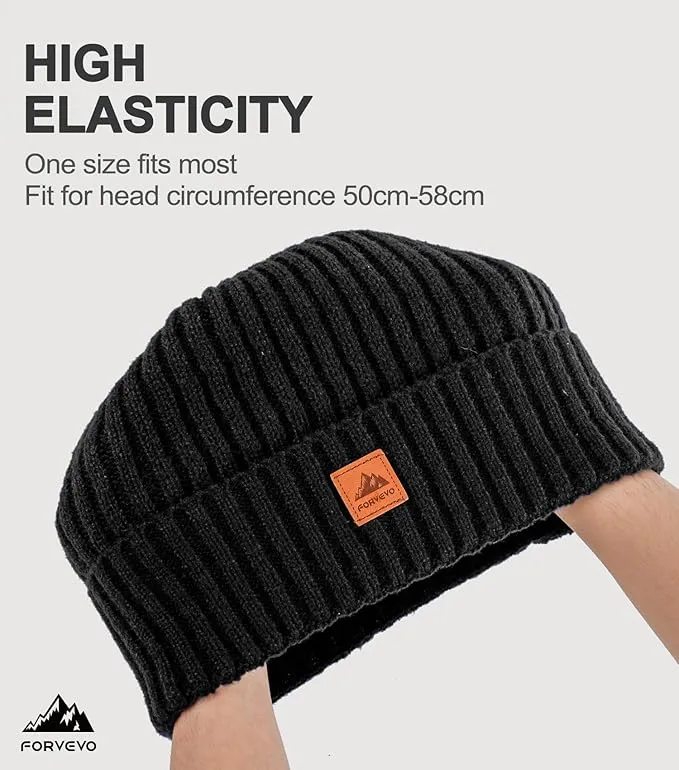 FORVEVO Beanie Hats for Men, Winter Hats with Thick Warm Fleece Lining, Thermal Knit Beanie Hat for Men