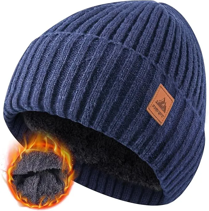 FORVEVO Beanie Hats for Men, Winter Hats with Thick Warm Fleece Lining, Thermal Knit Beanie Hat for Men