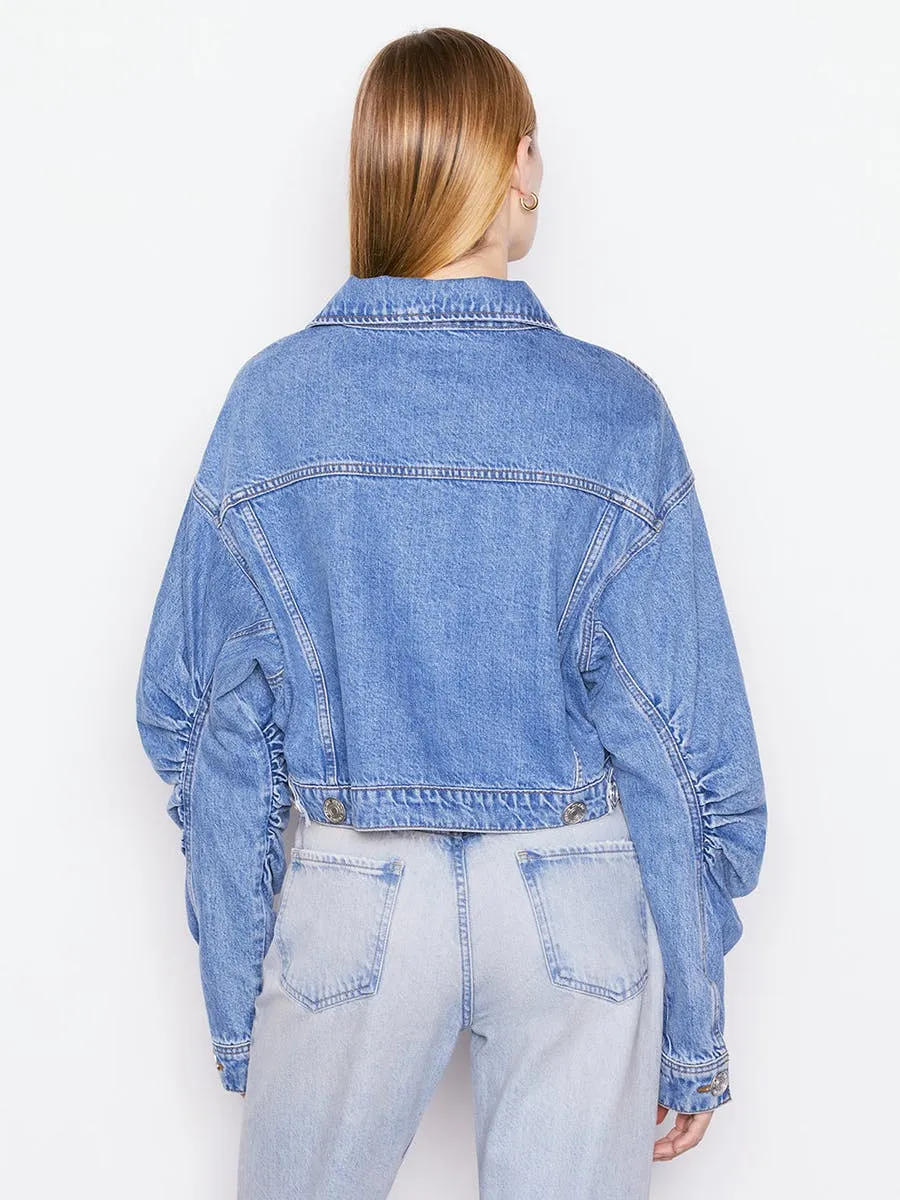 Frame - Ruched Sleeve Denim Jacket in Sea Level