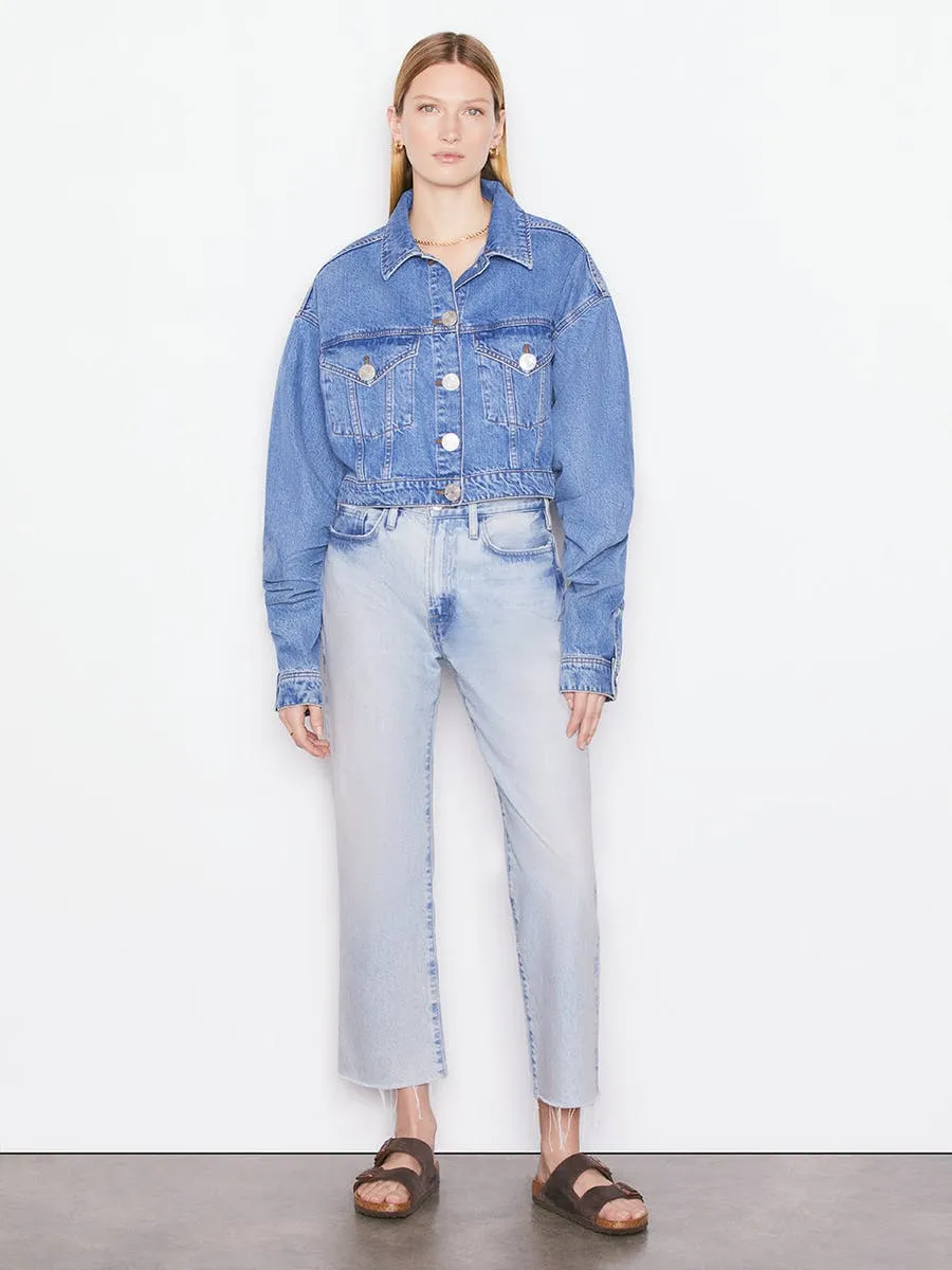 Frame - Ruched Sleeve Denim Jacket in Sea Level