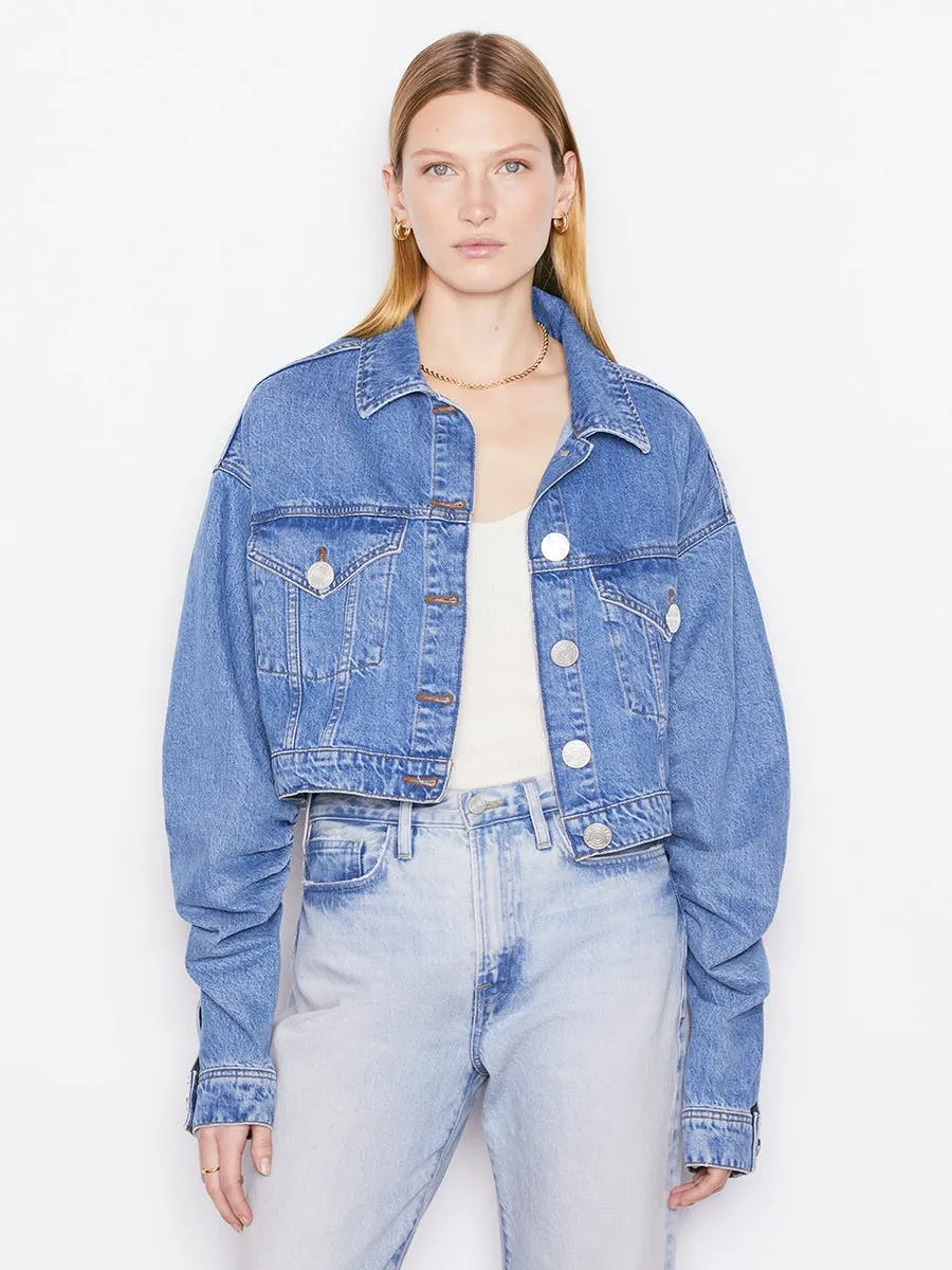 Frame - Ruched Sleeve Denim Jacket in Sea Level