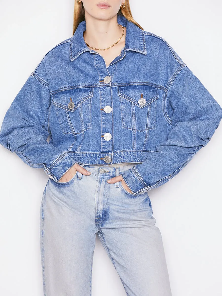 Frame - Ruched Sleeve Denim Jacket in Sea Level