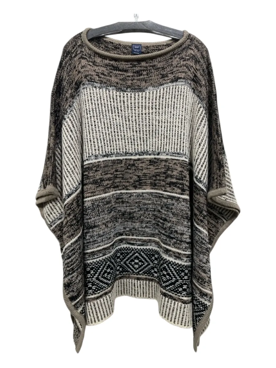 Gap Size One Size Taupe & Cream Wool & Polyester Poncho Sweater