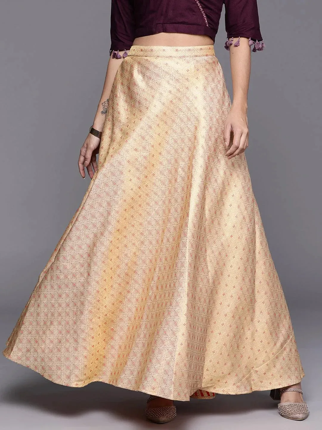 Gold Self Design Jacquard Skirt