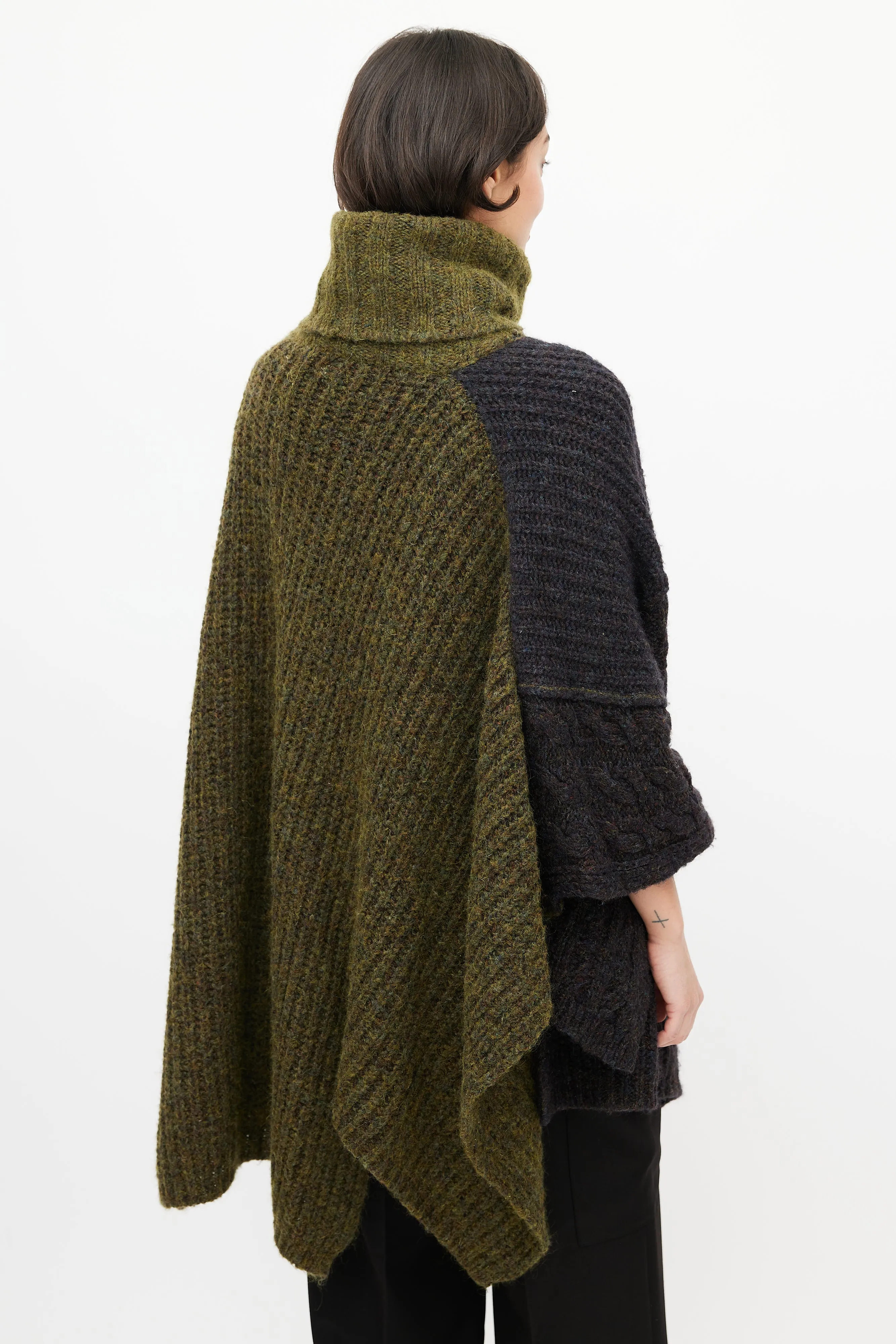 Green & Navy Wool Knit Sweater Cape