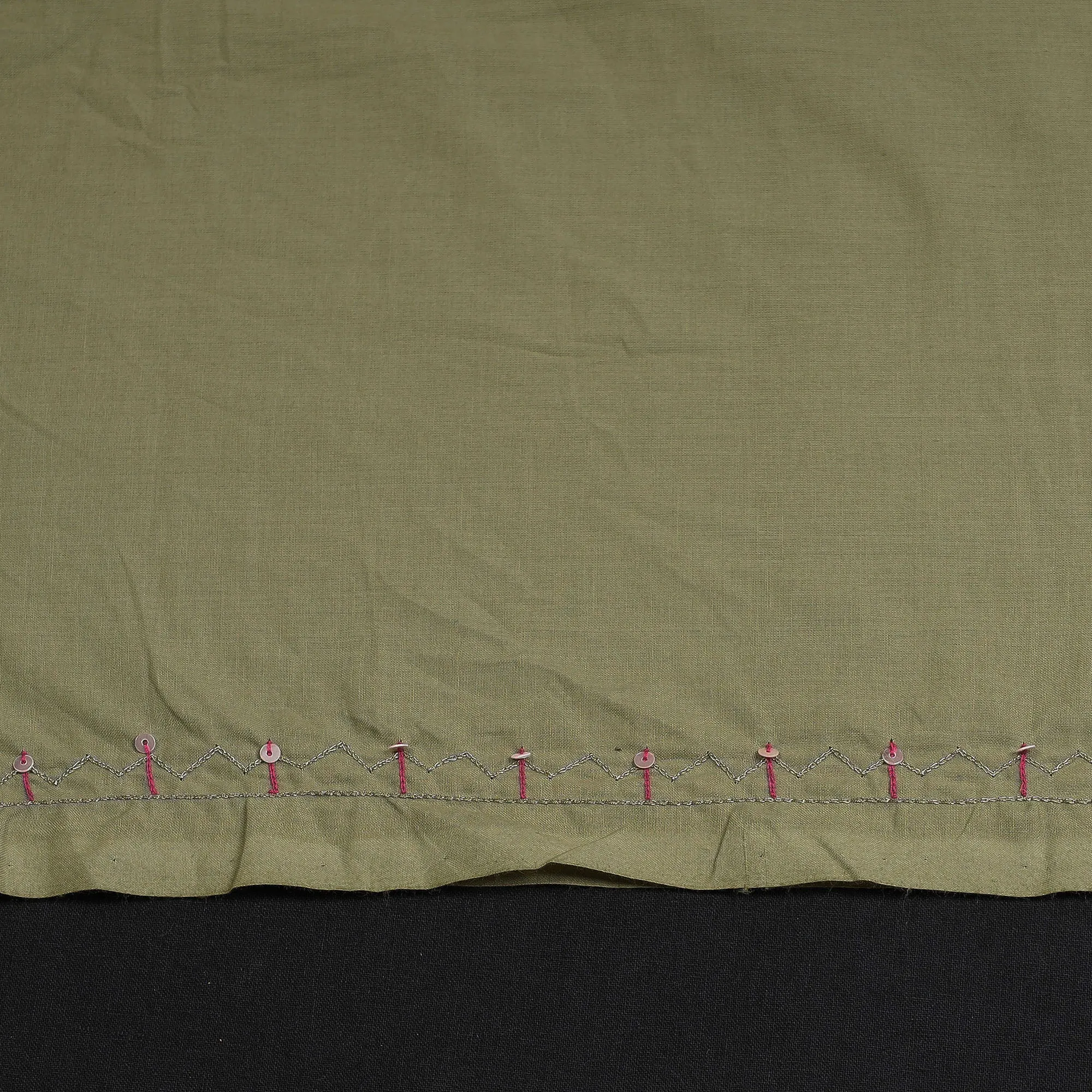 Green - Hand Embroidery Plain Cotton Kurta Material - 3 Meter