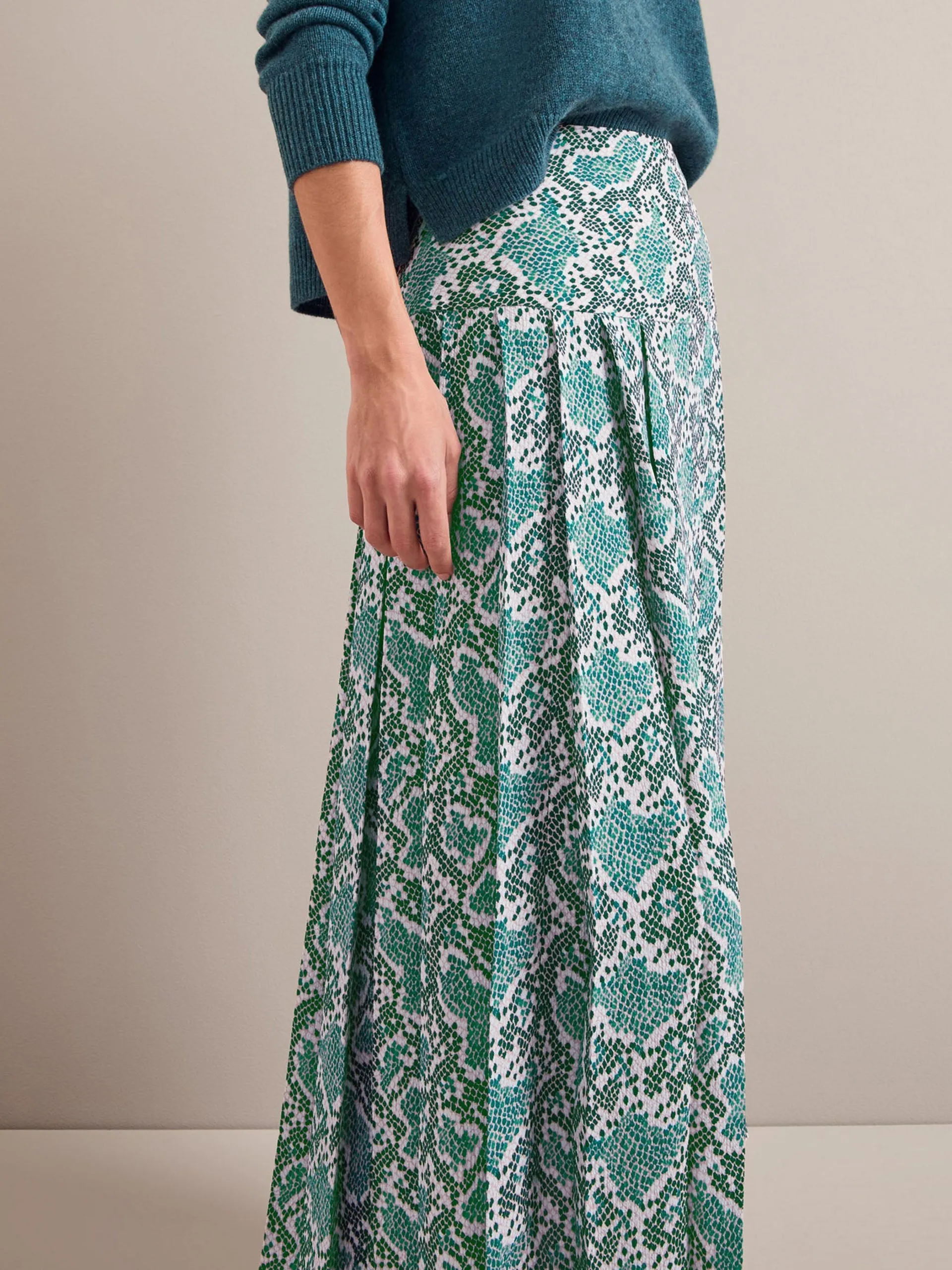 Green snakeskin print Sienna maxi skirt