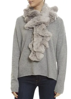 Grey Knitted Real Rex Rabbit Fur 'Wave' Scarf