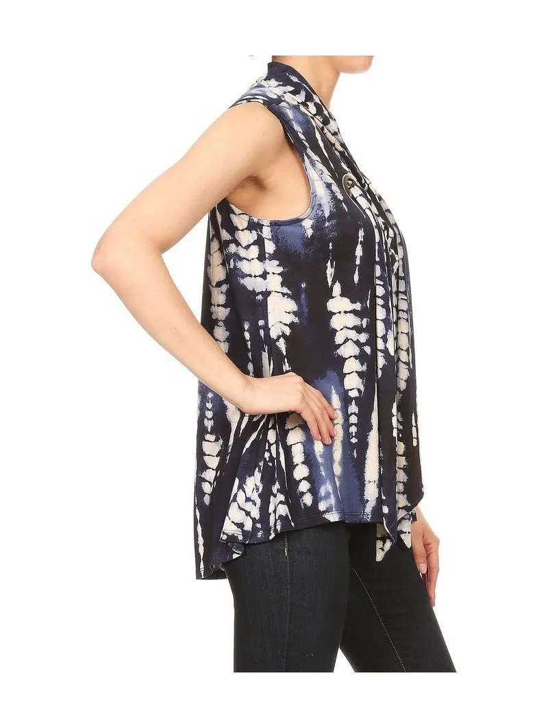 Grommet Detail Tie Dye Scarf Top,  Blue