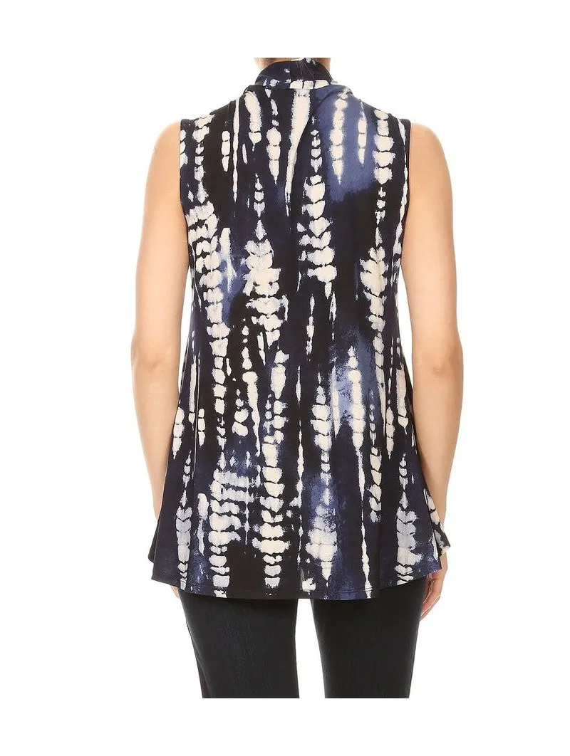 Grommet Detail Tie Dye Scarf Top,  Blue