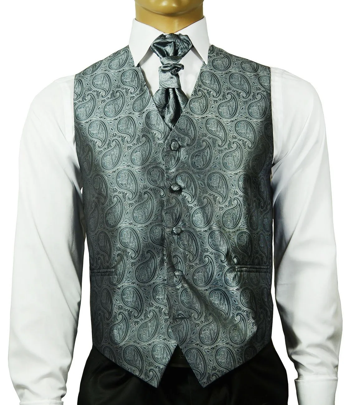 Gunmetal Grey Paisley Tuxedo Vest Set