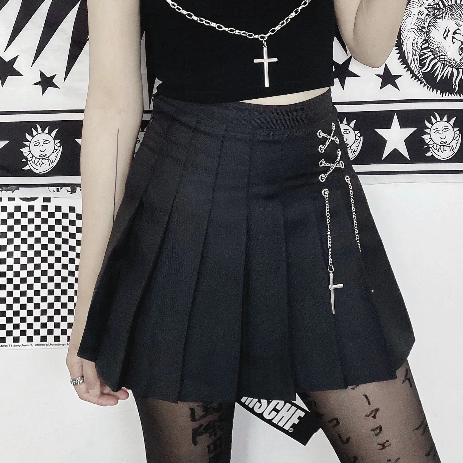 Harajuku Punk Cross Chain Pleated Skirt SD01166