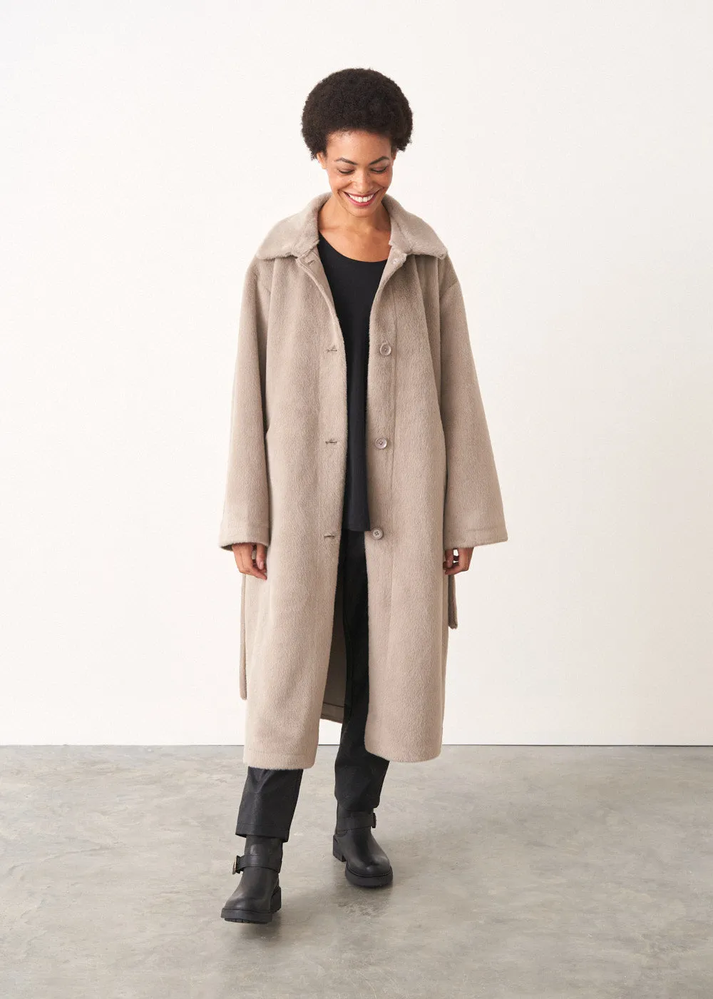 HARPER FAUX FUR COAT - GREIGE