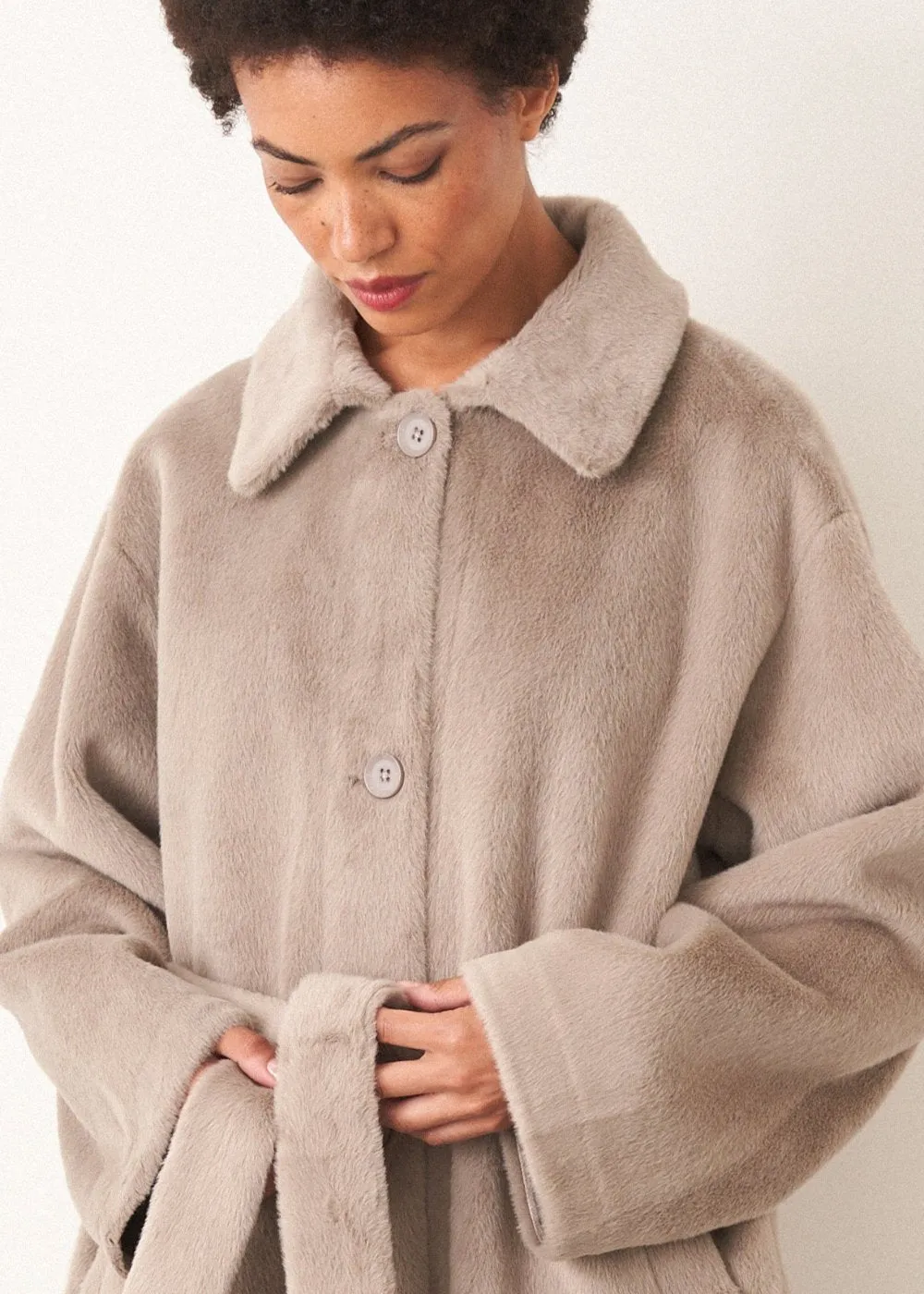 HARPER FAUX FUR COAT - GREIGE