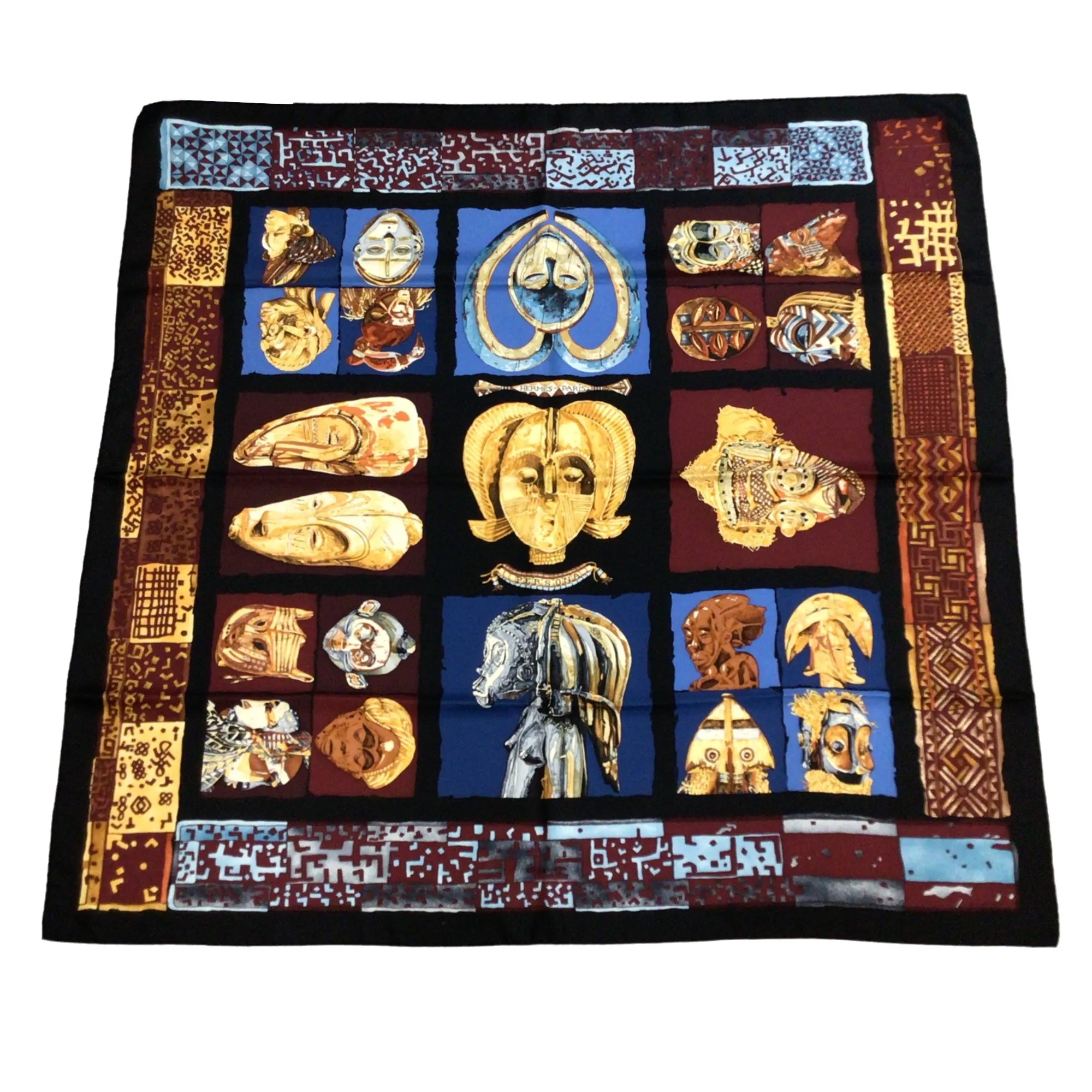 Hermes Black Multi Persona Square Silk Twill Scarf