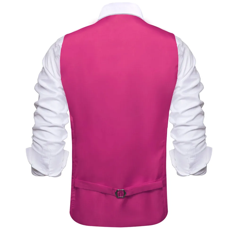 Hi-Tie Cerise Pink Solid U-Neck Double-Breasted Vest Necktie Bowtie Set